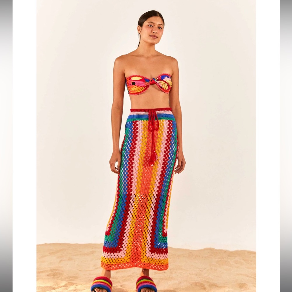 STRIPED SCARF CROCHET MIDI SKIRT